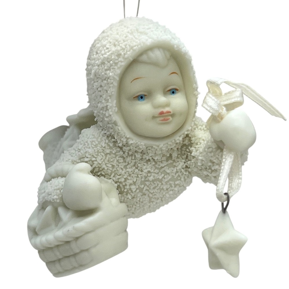 Dept 56 Snowbabies Ornament Bisque Porcelain Star Basket Winter Decor Small